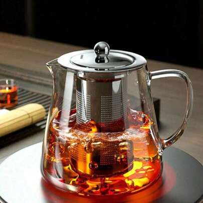 1 pieza Tetera de vidrio borosilicato grueso con infusor de acero inoxidable, tetera de vidrio resistente al calor, juego de té Gaiwan para Pu-Erh/Oolong, 450ml/550ml/750ml/950ml/1300ml, para exteriores, camping