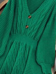 GlowEve CURVE Đầm len dệt kim dáng chữ A cổ chữ V tay phồng, chất liệu dày dặn, có dây rút, cỡ lớn, màu trơn, thích hợp cho mùa đông. - màu xanh lá - Xem 5
