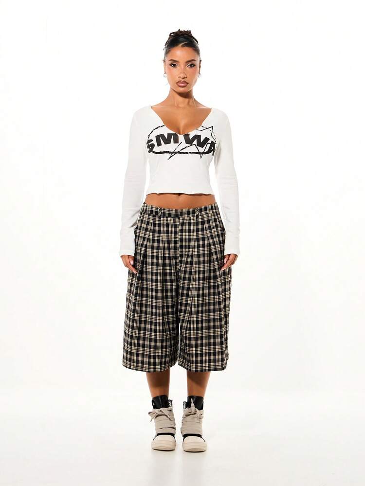 SUMWON WOMEN Long Sleeve Cropped Top With Graphic Print