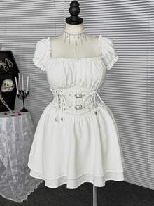 Coolane Trang phục biểu diễn mọi mùa dành cho nữ Trang phục Rave Goth Y2K Preppy Trang phục Rave cổ điển Váy yếm bên hông kiểu nấm Renaissance Fair - trắng - Xem 1