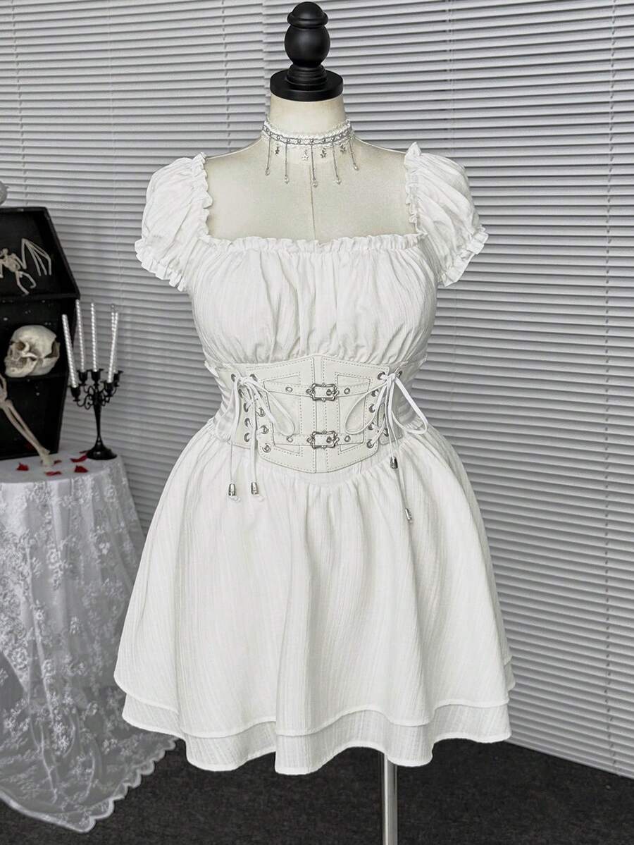 Coolane Trang phục biểu diễn mọi mùa dành cho nữ Trang phục Rave Goth Y2K Preppy Trang phục Rave cổ điển Váy yếm bên hông kiểu nấm Renaissance Fair - trắng - Xem 1