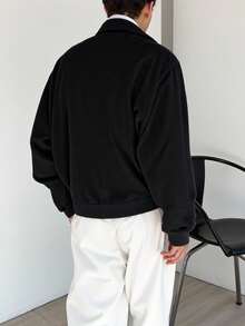 Manfinity Dauomo Men's Casual Versatile Solid Color Lightweight Jacket , Fall - Black - View 2