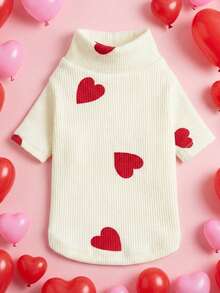 PETSIN 1 Piece Of Cat/Dog Clothing, Comfortable T-Shirt That Can Be Worn All Year Round, Cute Heart-Shaped Patterned Pullover Casual Wear - White - View 1