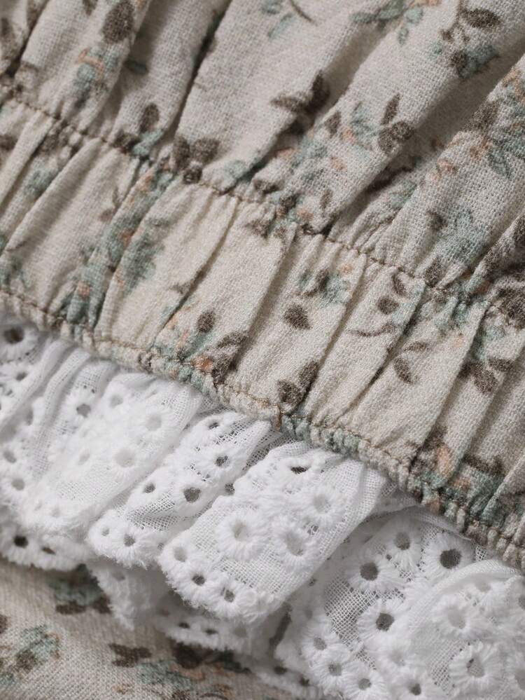 Toddler Girls' Floral All-Over Print Casual Loose Lace Trim Patchwork Bottoms