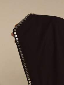 ATUI Studio Women's Draped Neck Backless Studded Asymmetrical Hem Fashionable Versatile Vacation Party Top,Black Top, Valentine's Day - Black - View 5