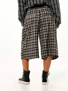 SUMWON WOMEN 格纹修身阔腿百慕大长款工装短裤，带侧袋，高腰设计，休闲百搭，适合秋冬日常穿着。 - 彩色 - 查看 2