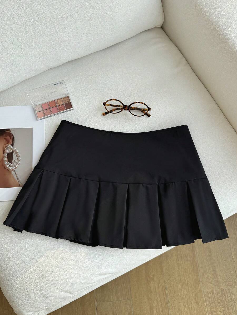 Comfortcana Plus High Waist Pleated Hem Mini Skirt - Black - View 1