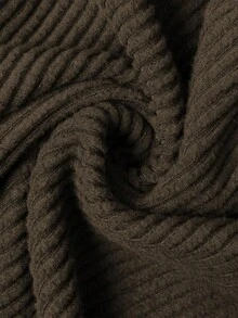 Elenzga 女士时尚休闲两件套，不对称肩部褶皱下摆金属装饰长袖罗纹针织修身T恤+罗纹针织修身喇叭裤 - 紫紅色 - 查看 5