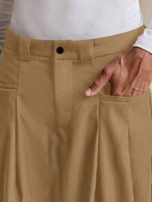 SWAVVY 男士梭织休闲宽松直筒纯色裤 - 棕色 - 查看 5