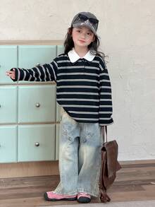 DAZY 韩版女童条纹休闲长袖T恤