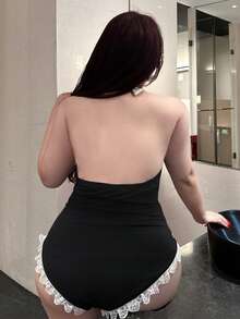 Vibekara Valentines Sexy Lace Patchwork Bodysuit, Figure-Hugging And Daring - Black - View 2