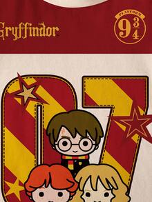 HARRY POTTER X SHEIN Young Boy Casual Colorblock Cartoon Figure Graphic Round Neck Short Sleeve T-Shirt, Summer - White - View 4