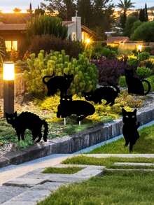 6 pezzi - Decorazione di Ognissanti con gatto nero e logo del cortile, con 12 pali, decorazione di Ognissanti, decorazione di gatto nero, decorazione di sagoma orrore di Ognissanti, sagoma terrificante, decorazione di casa stregata di Ognissanti per esterno, cortile, prato, giardino (1 pezzo, stile casuale) - nero - Visualizzare 9