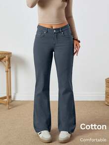 EURMUSE Mocha Brown Comfort Fabric Low Waist Straight Leg Denim Jean - Light Grey - View 8