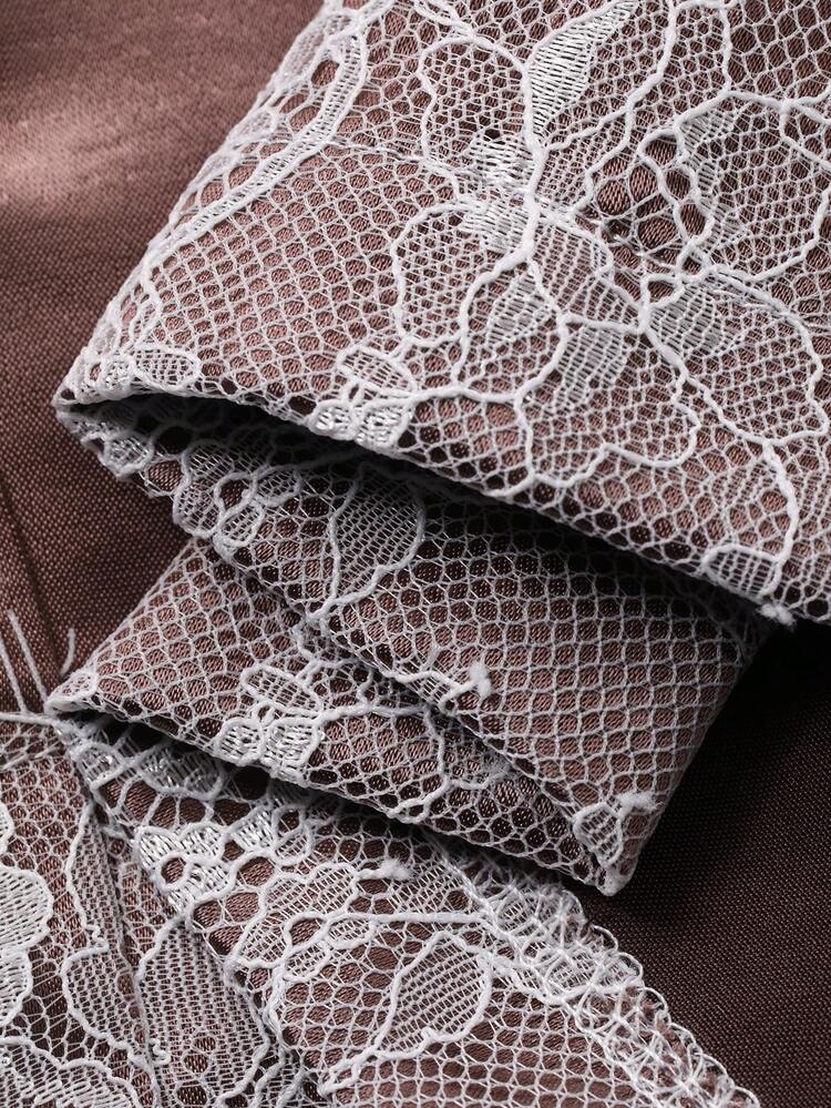 Satin & Lace Patchwork Robe & Pants Sleepwear Set For Women