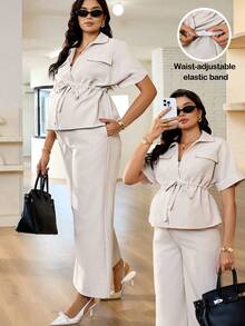 MaterniWear Khaki Casual Nursing Two-Piece Set, Short-Sleeved Top And Pants. Women's Matching Set. Casual Set. Suitable For Daily Commutes, Office Wear, Afternoon Tea, Dates, And Summer Wear. Adjustable Elastic Waistband. Product Types Suitable For Pregnant Women: Women's Matching Sets, Women's Two-Piece Sets, Women's Casual Sets. Lounge Sets For Women Co Ord Set Women Woman 2 Piece Set Women Matching Sets Casual Set For Women