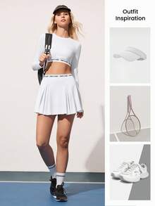 CourtClass Women's Sports Tennis Shirt, Elastic Angel Season Letter Tape Badminton Shirt, Yoga Shirt, Long Sleeve Activewear - White - View 4