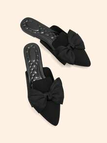 CUCCOO BASICS Women's Casual Low Vamp Bowknot Floral Striped Backless Spring Breathable Flat Shoes, Black - Black - View 1