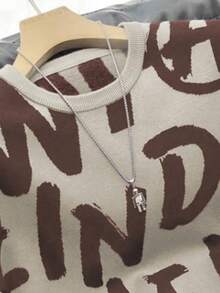 Claim Dot Men's Casual Letter Graphic Round Neck Short Sleeve Knit Top, Autumn - Multicolor - View 5