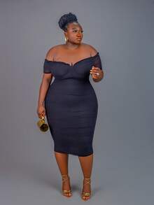 CurvyTilda Robe mi-longue élégante à épaule unique en maille stretch froncée pour femmes grandes tailles, style Y2K, tenue d'invitée de mariage, robe de Pâques, vêtements de nuit pour dames, tenues de fête, vêtements modestes, robe de cocktail, tenues de vacances, tenues d'anniversaire, robes de sortie, vêtements d'été, robe d'été mi-longue, robes d'invitée de mariage, costume des années 80, robes petites tailles, robe de remise des diplômes, tenue de concert - Noir - Voir 6