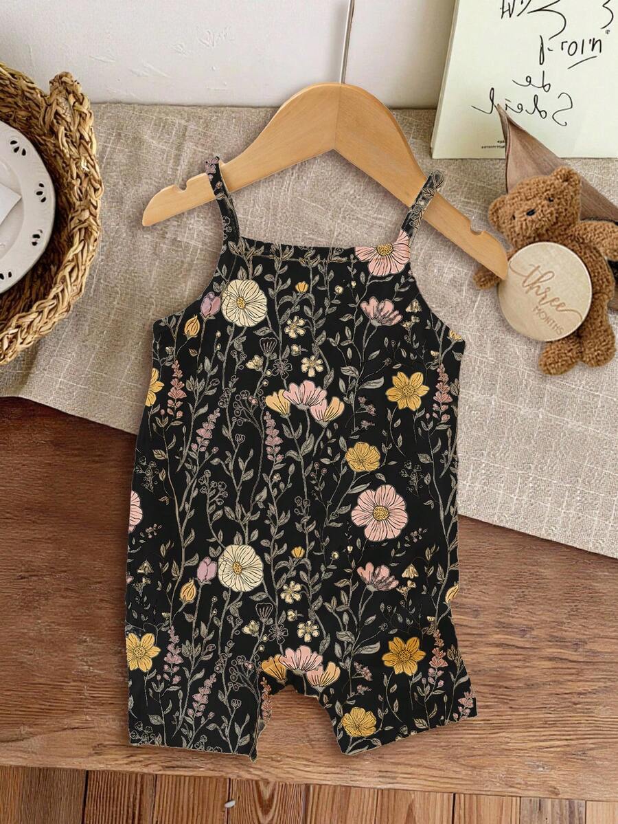 SHEIN LMoss Kids Cute Boho Ditsy Floral Romper For Baby Girls, Casual Autumn Outfits, Easy Comfort, Autumn Layers For Baby Girl, Stylish Baby Girl, Casual Wear, Baby Girl Graphic Clothes, Back To School, Fall Clothes, Homecoming, Suitable For Home And Layering - Multicolor - View 1