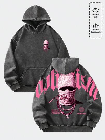 ROMWE MEN Street Life Sudadera con capucha vintage lavada para hombre, estilo streetwear