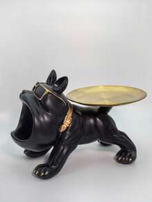 Un adorno decorativo creativo de Bulldog Francés con bandeja - Se puede usar como decoración de sala de estar, almacenamiento creativo, decoración de habitación, adorno de oficina de alta gama, organizador de almacenamiento; Adecuado como regalo de aniversario o regalo de cumpleaños para amigos y familiares - Multicolor - Ver 7