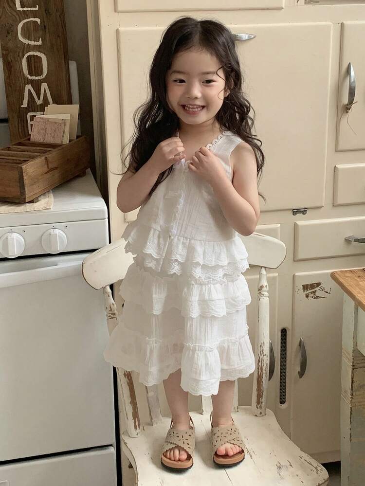 Toddler Girls' Casual Sleeveless Shirt + Casual Skirt 2-Piece Outfit, Korean Style Summer Set