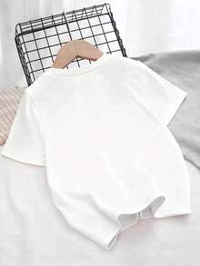 SHEIN Explorewe 1件可爱韩流女孩卡通人物印花宽松白色短袖上衣，适合青少年女孩，适合春、夏、秋、冬四季穿着，是送给女孩的完美圣诞礼物。 - 白色 - 查看 2