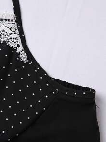 Sweetra Elegant Sexy Romantic Polka Dot Sheer Chiffon Contrast Lace Sleeveless Spaghetti Strap Dress, Design Sense Umbrella Skirt, Atmosphere Seductive Date Nightgown, Spring/Summer/Fall - Black and White - View 5