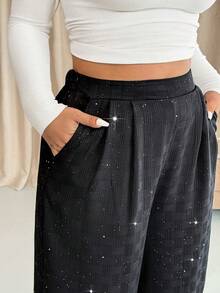 Vionelle Quần dài vải jacquard bụi phong cách Pháp thanh lịch dành cho nữ cỡ lớn, mùa thu/đông - màu đen - Xem 6