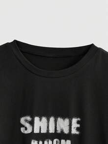 ROMWE Gothic Academy Cat Print Mesh Patchwork Loose T-Shirt For Women, Back To School Season - Black - View 3