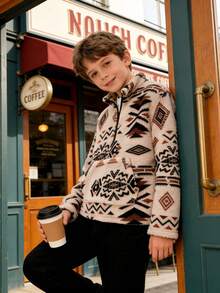 Boys' Casual Western Cowboy Style Fleece Jacket - Beige - View 3