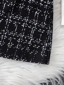 SHEIN Essnce Váy bodycon xẻ tà thanh lịch dành cho nữ đi làm thường ngày - Đen và trắng - Xem 4