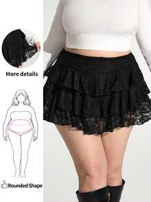 Enliva Abidrinkell Plus Size Solid Color Lace Cake Skirt, Casual And Comfortable For Summer Vacation, For Apple Rounded Body Shape - Black - View 1