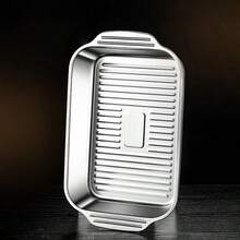 1pc Thickened Grilled Fish Pan Stainless Steel Grilled Fish Pan With Lid Grilling Tray Tray, Suitable For Grilling, Fish Grill, Kitchen, Etc. - Silver - View 2