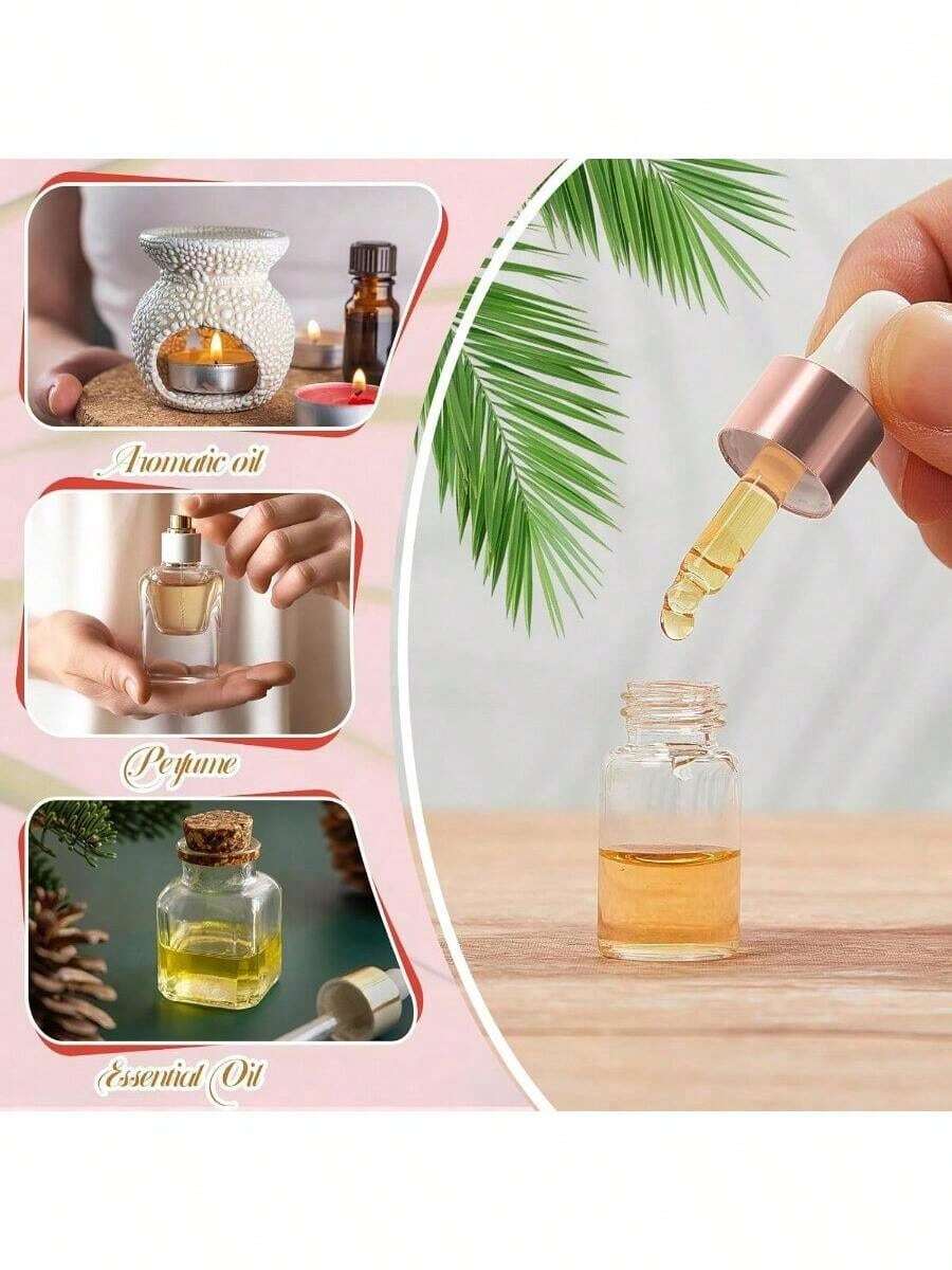 迷你玻璃滴管瓶,大容量透明精油滴管瓶,小型酊剂瓶,带滴管样品容器,香水液体瓶,带盖,适合旅行携带 - 玫瑰金色 - 查看 1