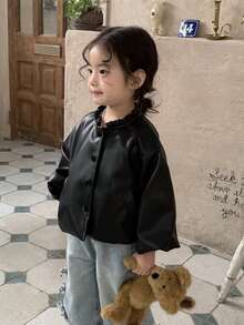 Toddler Girls' Casual Solid Color Spring/Autumn Korean Style Outerwear - Black - View 8