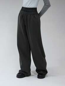 COUREZ Quần jogger ống rộng cạp thấp, kiểu boxer kẻ caro/phong cách Y2K mùa đông cho nữ, quần ống rộng cho nữ, quần thể thao cho nữ, trang phục mùa hè cho nữ. - Màu xám đen - Xem 5
