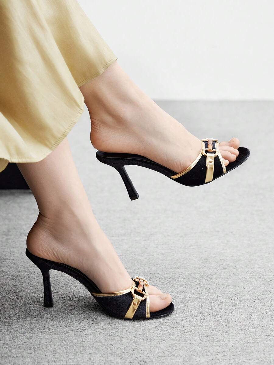 CUCCOO BIZCHIC 女士时尚优雅夏季高跟凉鞋 - 黑金 - 查看 1