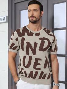 Claim Dot Men's Casual Letter Graphic Round Neck Short Sleeve Knit Top, Autumn - Multicolor - View 7