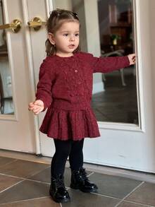 DAZY Toddler Girls' Round Neck Sweater & Skirt 2 Pieces Set, Autumn/Winter