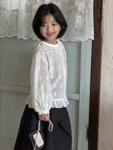 DAZY Camisa casual de manga larga con volantes para niñas, primavera/otoño - Blanco - Ver 6