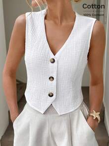 Easowa 女士有机棉白色背心和背心，春季 - 白色 - 查看 1