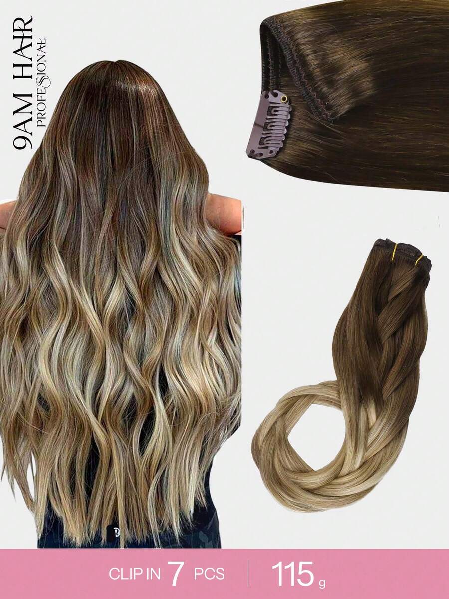 7 件直发接发 100% 真人发 14-24 英寸 115 克双纬隐形接发 雷米天然真人发 适合女士女孩日常使用万圣节服装 - S3/8/613 - 查看 1