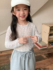 DAZY 女童蕾丝边休闲长袖上衣，春秋季 - 白色 - 查看 6