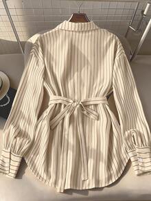 GlowEve CURVE 大码女式条纹长袖单排扣休闲/工作衬衫 - 杏色 - 查看 2