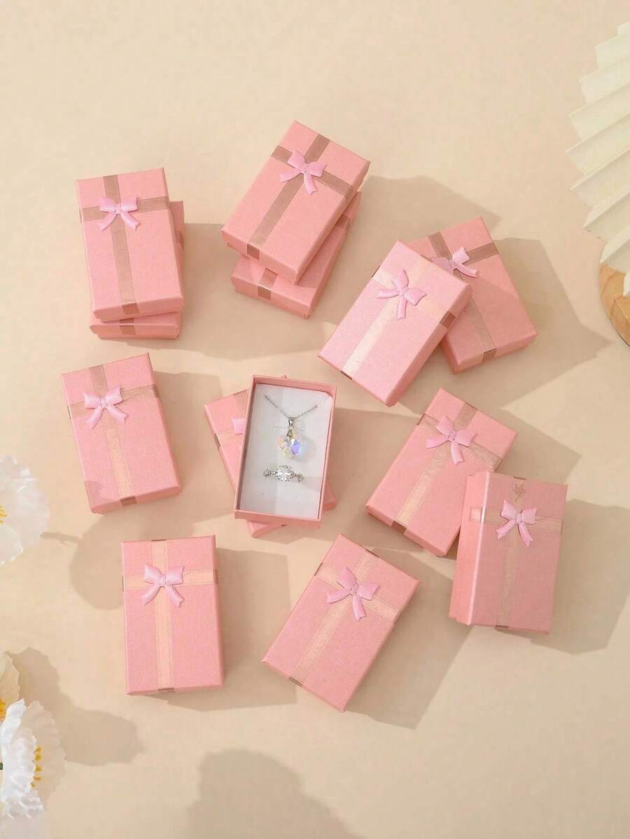12 piezas Caja de regalo de joyería con tapa - Estilo clásico de empaque de joyería, adecuado para bodas, cumpleaños - Caja de papel - Aretes, collares, anillos, pulseras. Caja de joyería Sol Viaje Regreso a la escuela - Rosa - Ver 1