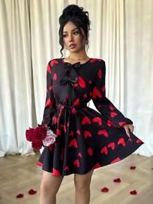 Elenzga Đầm nữ màu đỏ thắt nơ hình trái tim lãng mạn, đầm ngắn tay dài ôm eo thanh lịch, thích hợp cho hẹn hò, Ngày Valentine, Giáng sinh, Lễ Tạ ơn, Ngày Độc lập, Lễ tốt nghiệp, Năm mới, thuộc dòng thời trang, màu đen. - Nhiều màu - Xem 3