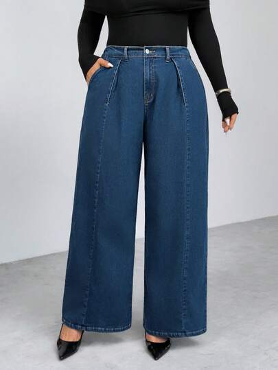 Firerie Plus Size Casual Washed Wide Leg Jeans,Summer,Summer Outfits,Spring,Spring Outfit Women,Carnival,Carnival Costume,Party ,Beach ,Going Out Spring Outfit Women Spring Jeans For Women